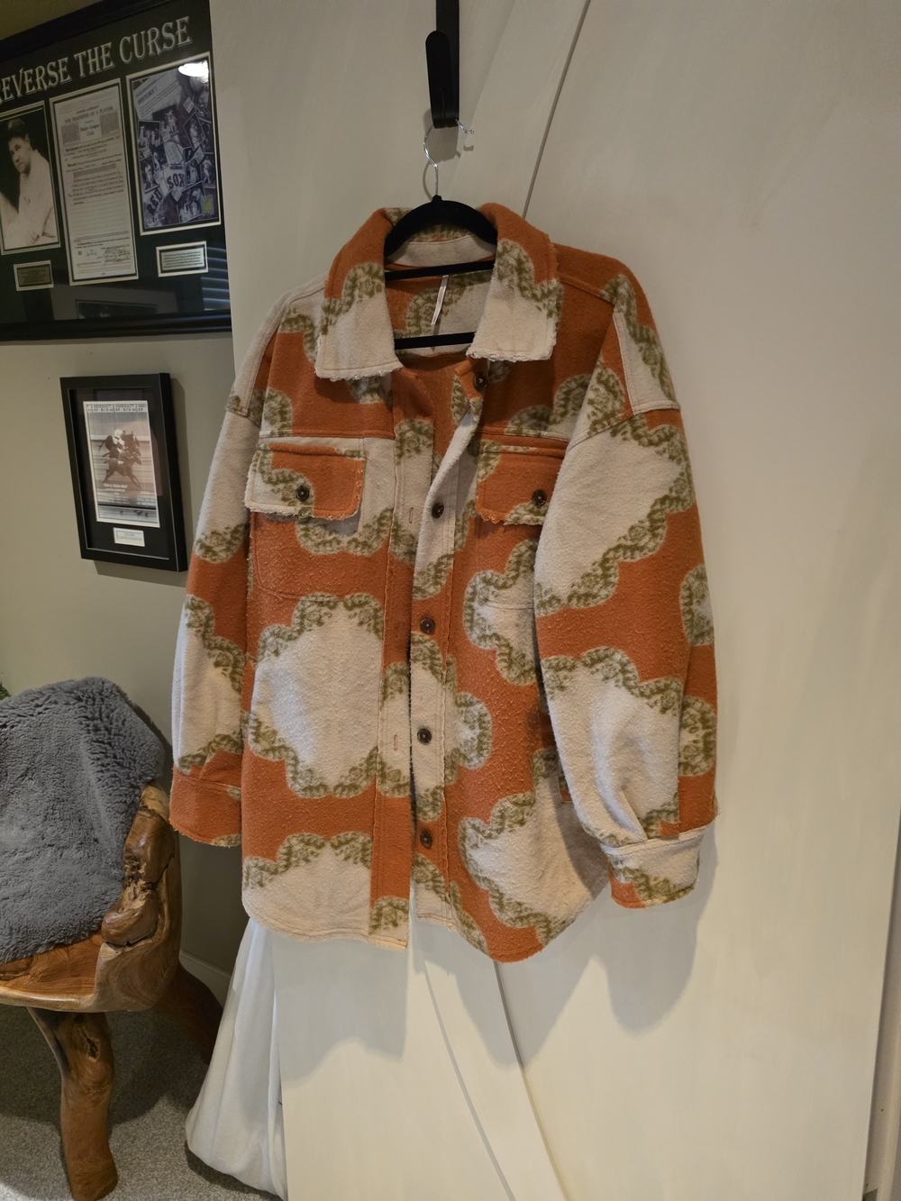 Free PeopleOrange and Cream Patterned Button Shacket